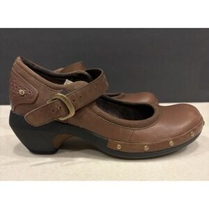 Merrell Luxe Women 6 Leather Mary Jane Clog Mule Studs Coffee Comfort Shoes EUC